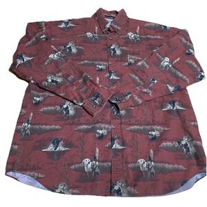 Columbia River Lodge Duck Hunting Flannel Shirt Men's Size XL Red  Dogs